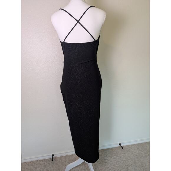 Rudá Sparkly Black Side Slit Stretch Midi Dress Women Size M Dark Fairy Sexy - Picture 2 of 14
